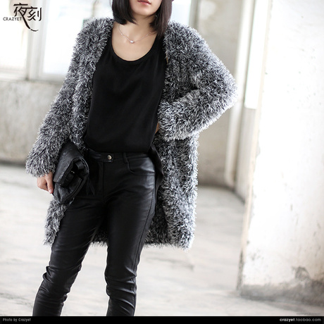 欧美秋冬 个性银灰加密蓬蓬长款毛<em>绒绒毛衣</em>外