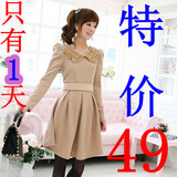 2012春装新款韩版女装大码甜美淑女打底裙翻领泡泡袖修身连衣裙