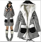 2010秋冬装新品韩版女装热卖长款斑马条纹棉衣棉服外套清仓