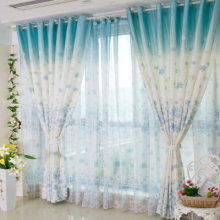 布兰朵 田园风格浪漫多彩印花布艺成品窗帘客厅/卧室/蓝/粉/绿色