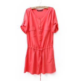 2012 Summer new Korean temperament XXL rope pulling in  sleeves with a relaxed, comfortable and solid color dress WC1126