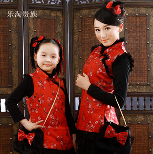  乐淘贵族冬新款唐装亲子装女童装棉旗袍礼服母女裙可批发