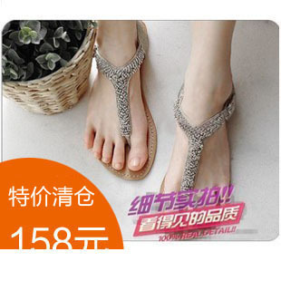  清仓特价 steve madden 欧美碎钻真皮水钻平跟平底罗马夹脚凉鞋女