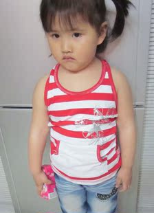  清仓外贸日单童装 儿童女童夏装条纹无袖短袖T恤吊带衫