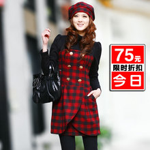 2012春装新款女装修身秋冬红色韩版长裙洋装打底裙长袖毛呢连衣裙