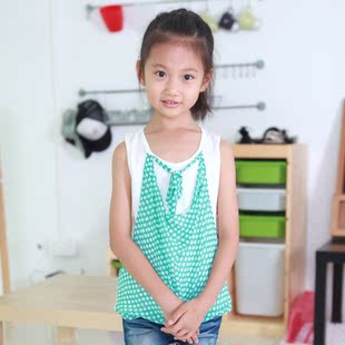  童装夏装女童背心T恤儿童淑女装波点雪纺拼接挂脖无袖T恤中大童