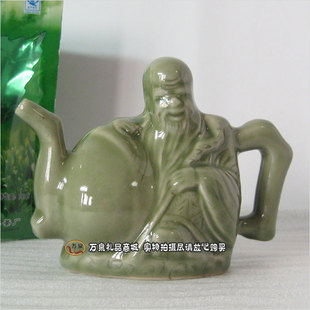 万泉 倒流壶 送老人祝寿礼品 家居礼品摆件 耀州瓷 青釉良心壶