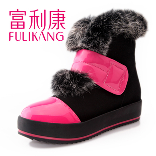 富利康秋季新款棉鞋 女松糕鞋 兔毛女靴 厚底防水台短靴包邮