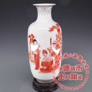 历史古代人物，景德镇瓷器摆件汪荣娟手绘岳飞精忠报国陶瓷花瓶