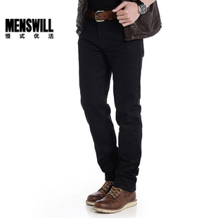  MENSWILL 韩版黑色牛仔裤 男直筒褶皱裤子 板型超好！MJ006