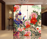 美心源 中式屏风 隔断 酒店 4扇客厅装饰屏风(富贵牡丹图) 【优惠价:498.00元 最近成交6笔】