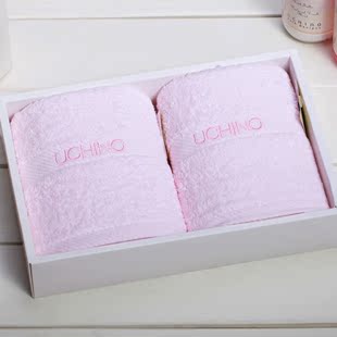  日本内野UCHINO素色绣字二件套毛巾礼盒 生日回礼 公司团购 礼品