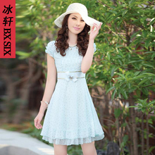 冰轩2012夏新韩版品质女装夏装修身显瘦大花蕾丝夏季连衣