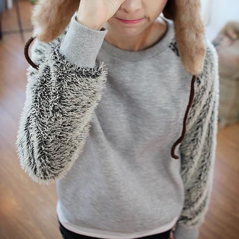 冬装毛毛袖圆领加绒...