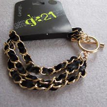 Promociones especiales!  g: 21 tres cadenas de oro genuino de la cinta brazalete negro para rendir homenaje a la CHANEL