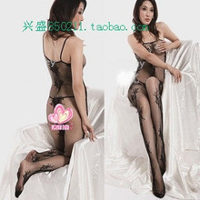 女式 很方便 很性感吊带诱惑开裆内衣 透明花朵纹连体网睡衣