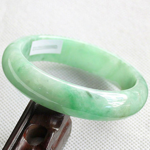  珍稀缘 老坑A货翡翠手镯 宽版阳绿飘花圆玉镯子 玉器正品带证书