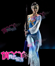 剑舞古典舞蹈服装/蓝色演出飘逸独舞群舞蹈比赛表演服装/空谷幽兰