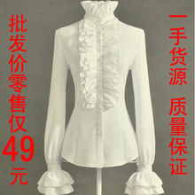 淘金币 新款 双层荷叶边喇叭袖 长袖衬衫 白衬衣 宫廷衬衫 女装