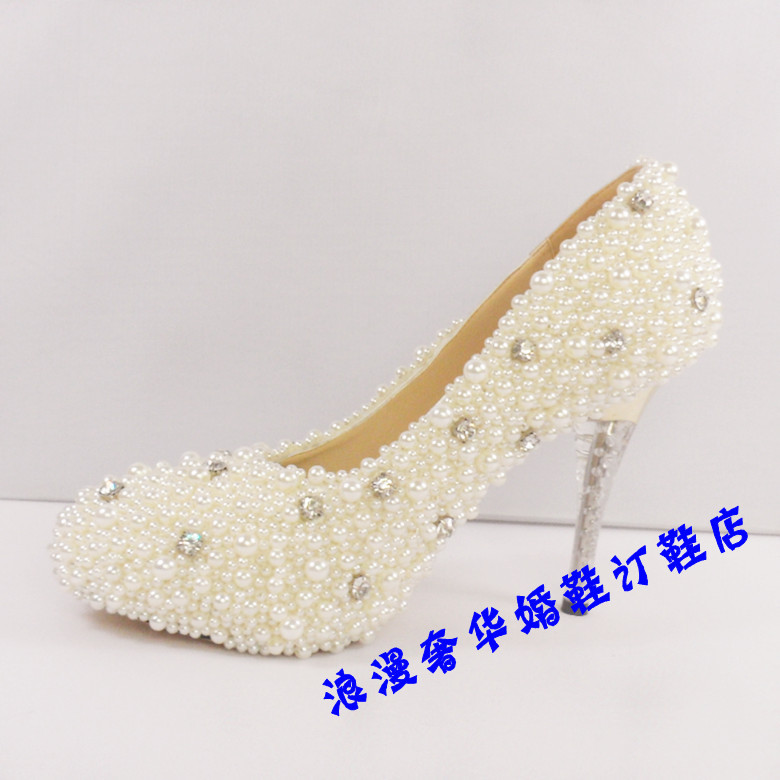 特价包邮!奢华珍珠新娘鞋水晶高跟婚鞋 单鞋防水台32-42码定制 特价包邮!奢华珍珠新娘鞋水晶高跟婚鞋 单鞋防水台32-42码定制