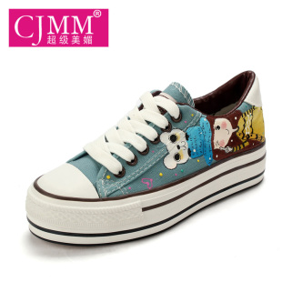  超级美媚包邮松糕帆布鞋女韩版潮厚底手绘鞋学生鞋布鞋女式休闲鞋
