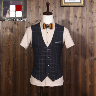 【图】nye商务绅士<em>格子</em>西装<em>马甲男</em>英伦风修身