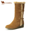 CAMEL 骆驼 冬季新款真皮皮带扣保暖中筒靴 雪地靴 女靴