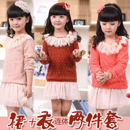 童装女童春装小童中童大童公主裙蛋糕裙蕾丝花边裙子<span class=H>裙装</span>T恤连体