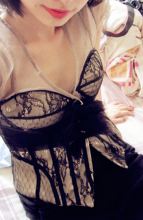 走秀款2011新款女装范冰冰同款浪漫性感欧根纱拼蕾丝上衣