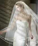 新款2012韩版新娘结婚婚纱礼服包边缎边简单白色米色超长5米头纱