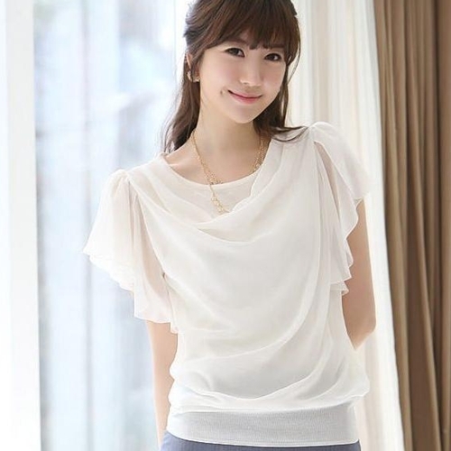 波浪荷叶短袖雪纺...