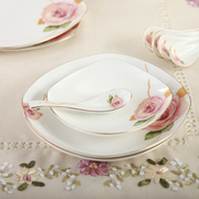 唐山骨瓷餐具 玫瑰系列-6.5英寸8英寸陶瓷方盘盘子碟子菜盘果盘
