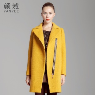  颜域欧美风秋冬新款毛呢外套时尚简约拉链装饰厚大衣正品包邮