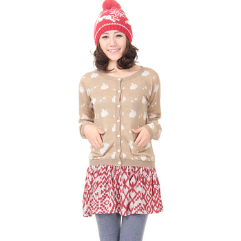 毛衣搭配_新款 <em>兔子</em>提花可爱<em>开衫</em>毛衣 针织口