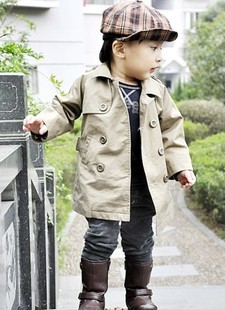  韩版春款男童双排扣翻领宝宝风衣儿童外套大衣男孩西服西装外套