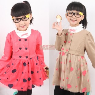  韩版童装 春装新款女童风衣外套儿童长款开衫双层有里布03391