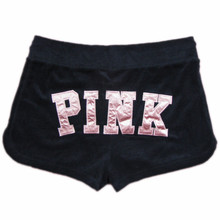 外贸原单PINK 弹力纯棉绒女士短裤睡裤热裤◆黑蓝◆可外穿 R