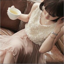 细节实拍 韩版性感热卖立体玫瑰花朵雪纺不规则无袖连衣裙