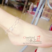 欧比雅比 韩国 镀14K金 水晶钻 花形 波浪 华丽流苏 双层脚链 女