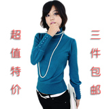2010新款秋装女装 韩版丝光棉贴身保暖泡泡袖高领打底毛衣 十色