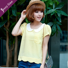 Jessyline2012新款夏装女装 娃娃领衬衫 泡泡袖雪纺衫 专柜价628