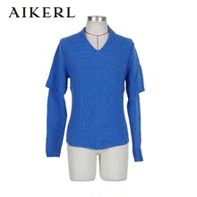 AIKERL艾可儿正品女装春秋保暖百搭套头针织衫毛衫外套 V领假两件