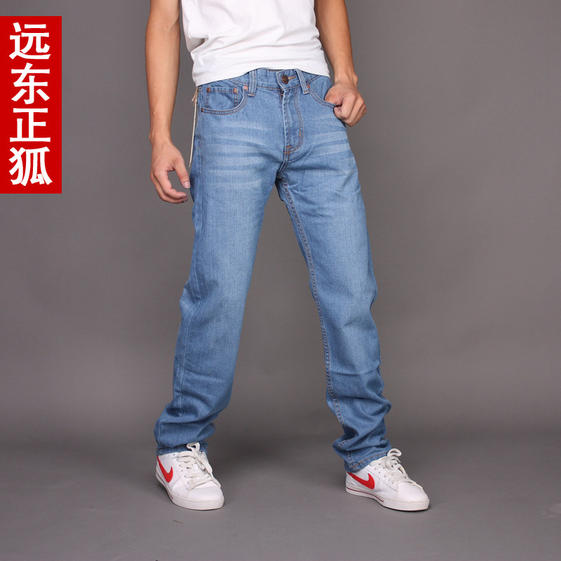 远东正狐69包邮2012秋季韩版直筒牛仔裤男浅蓝色时尚休闲牛仔长裤