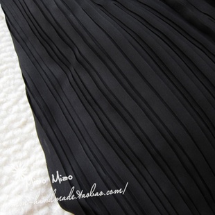 淼淼手工坊黑色风琴褶，压皱薄纱雪纺，面料百褶纯色连衣裙价
