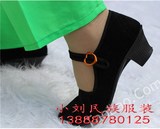 云南民族腰鼓鞋秧歌舞蹈鞋子/演出塑胶底绑带女式中跟布鞋黑色