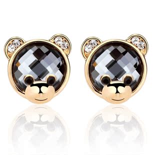  【淘折时时降】卡洛美耳钉 女 韩国时尚可爱泰迪小熊先生水晶耳饰