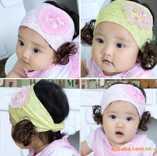  韩版儿童假发发带宝宝发套/蕾丝爱心发带发饰头饰 桃心水钻B12