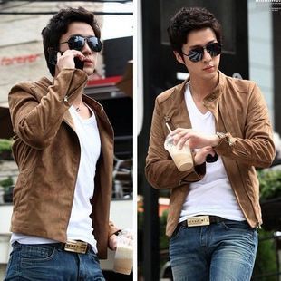  爆款鹿皮反绒立领型男拉链设计2色入修身夹克男士夹克