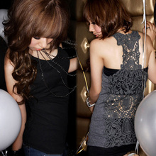 2012新品夏装韩版女装纯棉背部蕾丝镂空上衣吊带背心打底衫1009