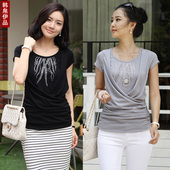 Love to share the IGOs ​​2012 summer new Korean version of the blouses fashion hot fix rhinestone yards loose short-sleeved T-shirt